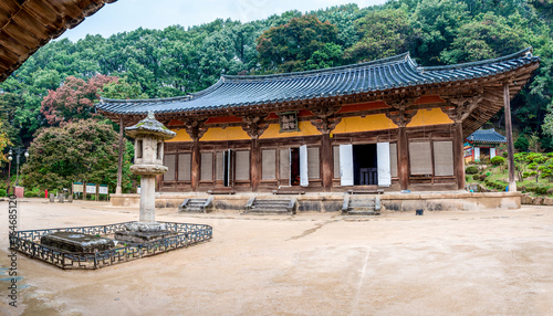 Yeongju Buseoksa, South Korea - Buseoksa Temple was built in year 676. (Sign board text is "Muryangsujeon")