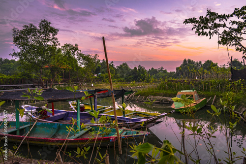 Obraz na plátně abandoned boat at  swamp in east surabaya, indonesia