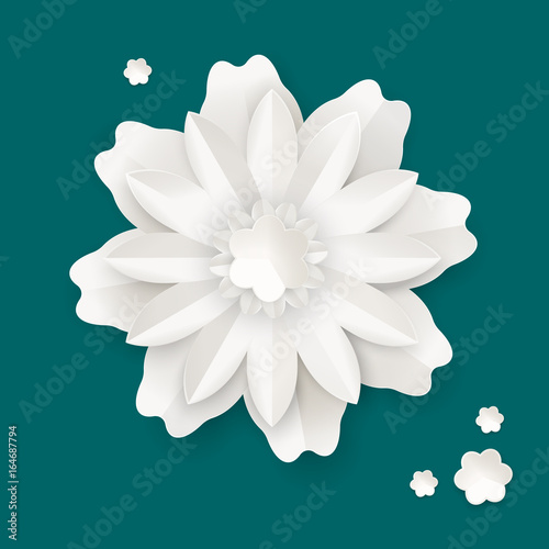 Flower with leaves made of paper sheet isolated illustration