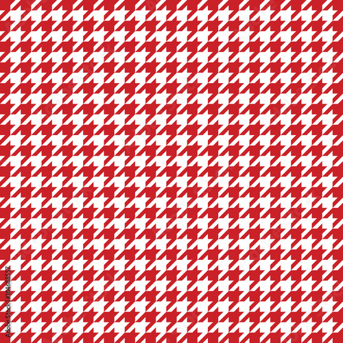 Red and white houndstooth pattern vector. Classical checkered textile design.