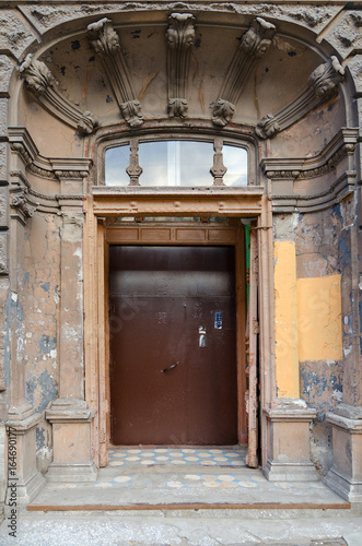 Front door in old building on Bolshoy Kazachiy pereulok  St. Petersburg  Russia