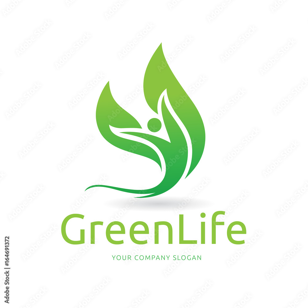 green life logo template, Vector logo design with human and tree symbol. green life logo template, Vector logo design with human and tree symbol.