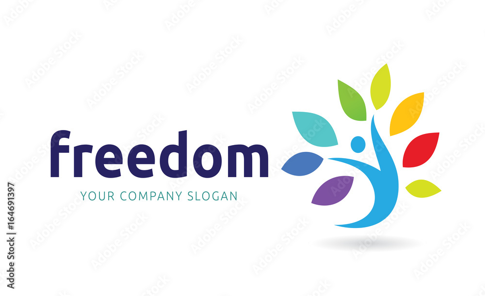 Freedom logo template, Vector logo design with human and tree symbol