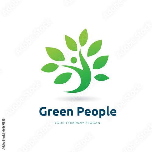green people logo template, Vector logo design with human and tree symbol.