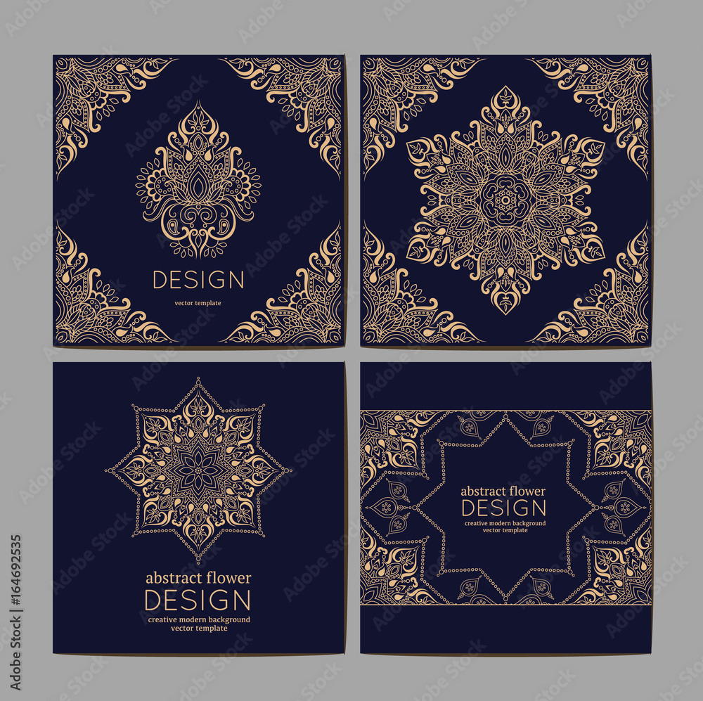 Cards or invitations with mandala pattern.Vector vintage hand-drawn highly detailed round mandala elements. Luxury lace festive ornament card. Islam, Arabic, Indian, Turkish, Ottoman, Pakistan motifs.