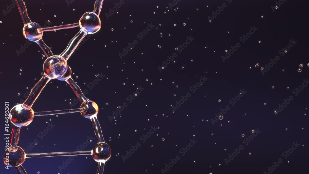 DNA molecule close-up and multiple particles. Heredity, medicine or genetic research related loopable motion background