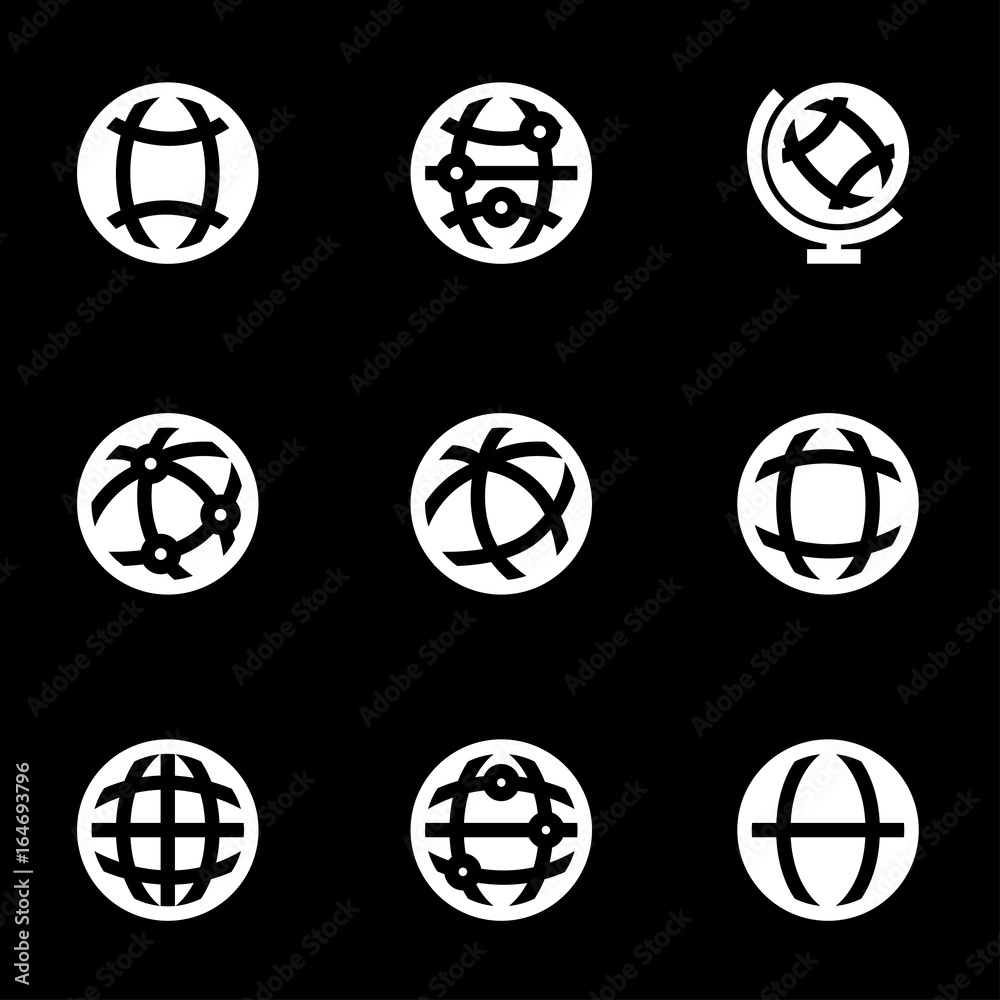 Vector white world map icons set Vector white world map icons set