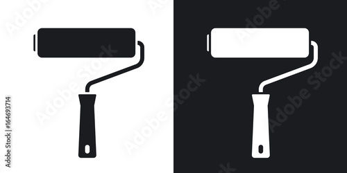 Vector paint roller icon. Two-tone version on black and white background photo