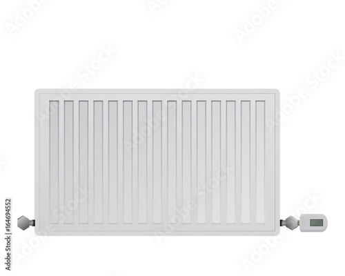 Steel panel radiator. Managing electronic thermal head on the valve. Connection to the heating system right and left.