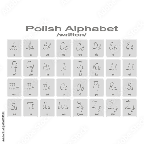 Set of monochrome icons with Polish alphabet for your design