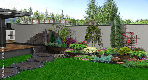 Fototapeta Naklejka Na Ścianę i Meble -  Backyard horticultural background, 3d render