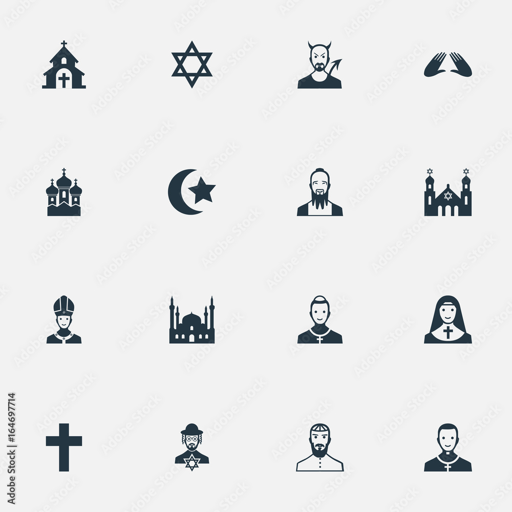 Vector Illustration Set Of Simple Religion Icons. Elements Jewish