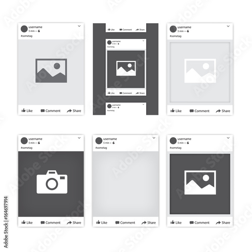 Set of different social network photo frames for Facebook. Tepmlates of photo frames for different apps and mobile gadgets. Vector illustration.