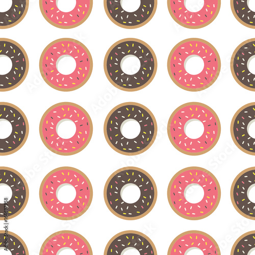 Donuts vector seamless pattern. Food background.