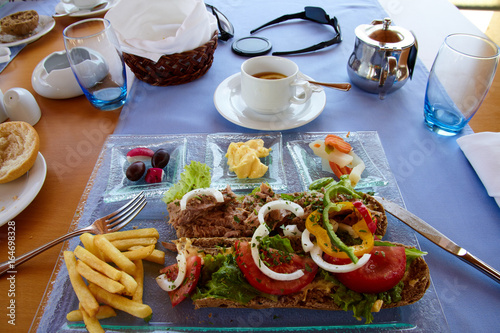 greek lunch with tuna sandwich