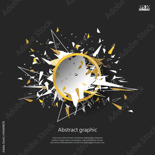 Abstract faceted element cracked into multiple fragments. Explosion effect. Eps10 Vector illustration.
