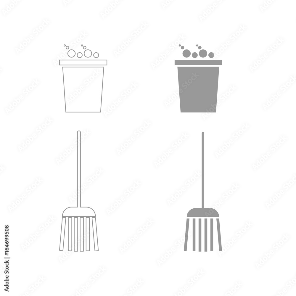 Bucket and broom set icon . Bucket and broom set icon .