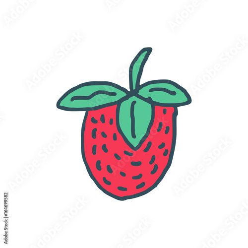 Strawberry drawing isolated. Red juicy berry on white background