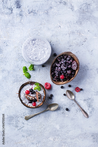 Chia pudding with frozen berries