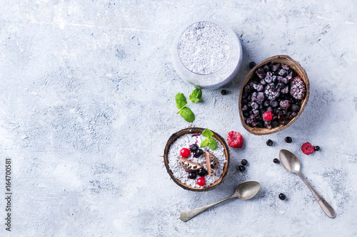Chia pudding with frozen berries