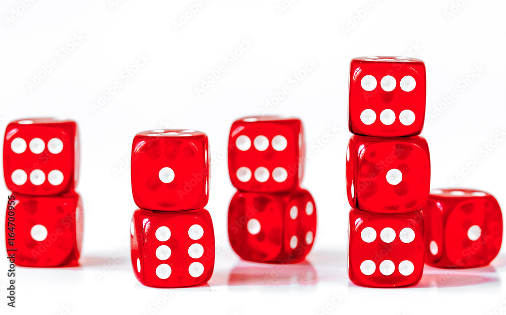 concept luck - dice in row on white background concept luck - dice in row on white background