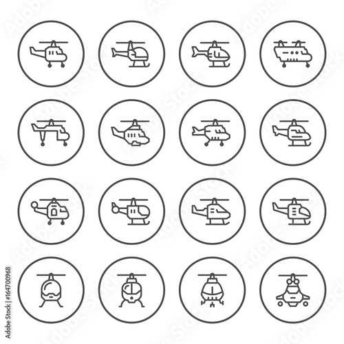 Set round line icons of helicopter