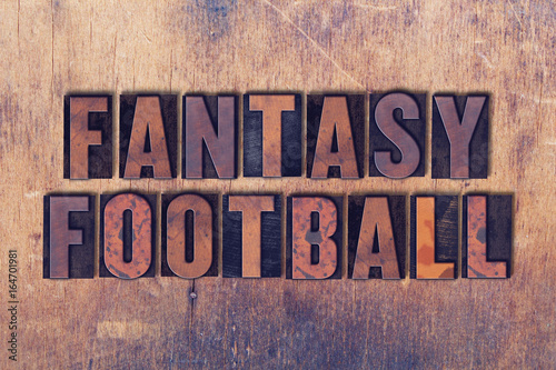 Fantasy Football Theme Letterpress Word on Wood Background