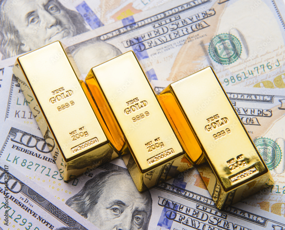 Three golds with new american hundred dollar bills Three golds with new american hundred dollar bills