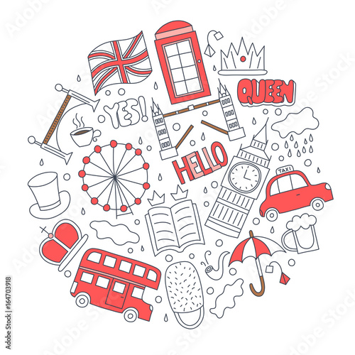 Hand Drawn Badges With United Kingdom Symbols Bus Crown Cloud Hat Flag Umbrella Cup Of Tea Hand Drawn Badges With United Kingdom Symbols Bus Crown Cloud Hat Flag Umbrella Cup Of Tea