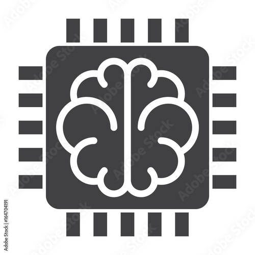 Artificial intelligence concept with chip and brain