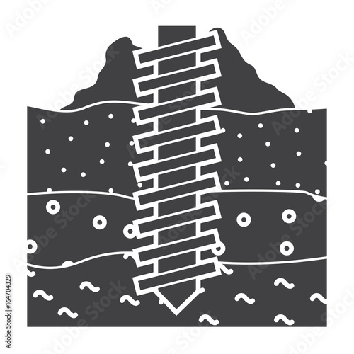 Geomechanics concept with earth auger drill and soil, vector silhouette
