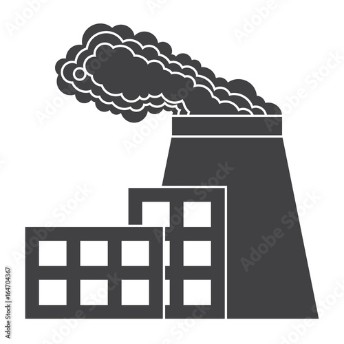 Industrial building factory, vector silhouette on white background