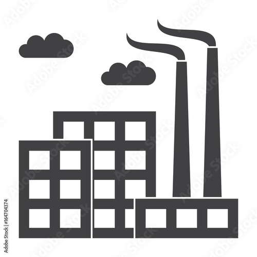 Industry concept with industrial building factory, vector silhouette