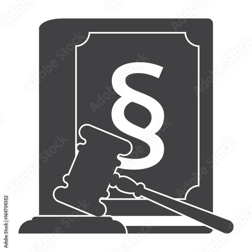Jurisprudence concept with judges gavel and law book, vector silhouette