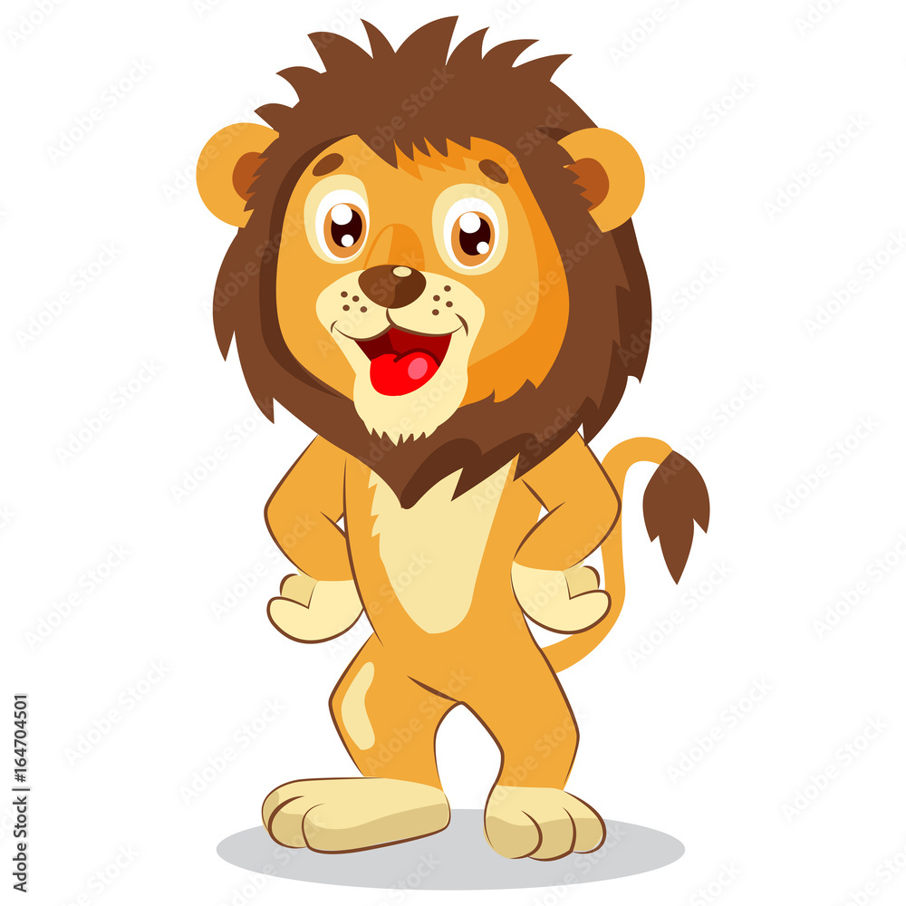 Happy Leo. Cartoon Lion Vector. Cute Character. Kids Funny Illustration.  Lion Funny Mascot. Cute Jungle Animals. Stock Vector | Adobe Stock