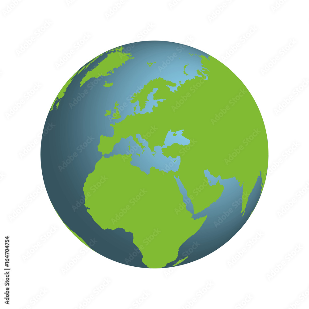 Isolated globe on an transparent background with Europe and Africa at the front in green and blue.