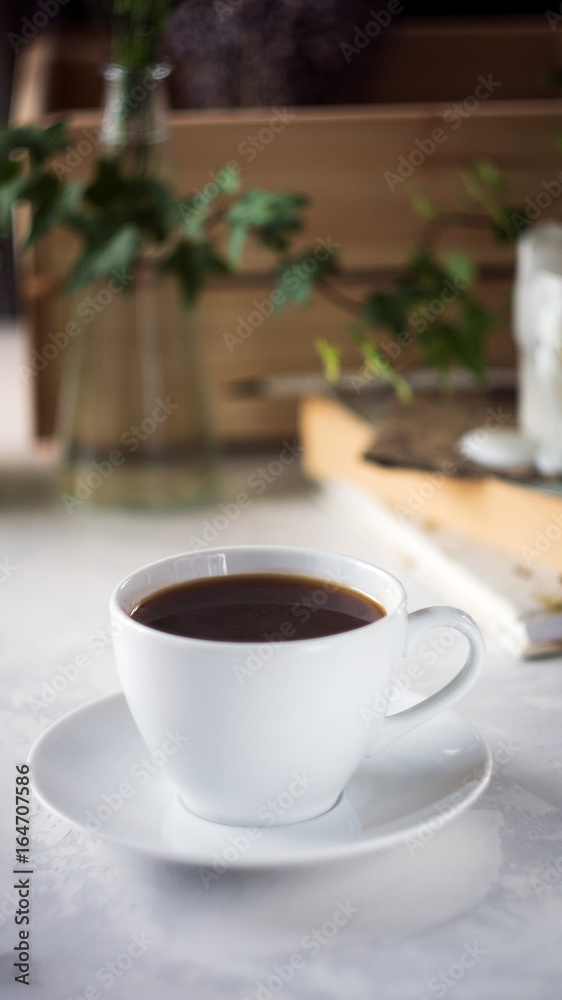 morning breakfast concept - cup of black coffee