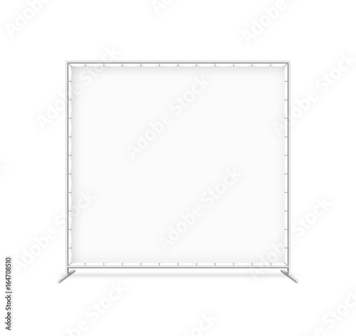 Billet press wall with blank banner, mobile trade show booth 