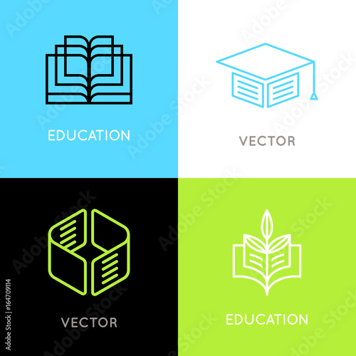 Vector set of abstract logo design templates- online education and learning concepts