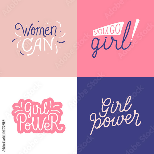 Vector illustrations in simple style with hand-lettering phrases