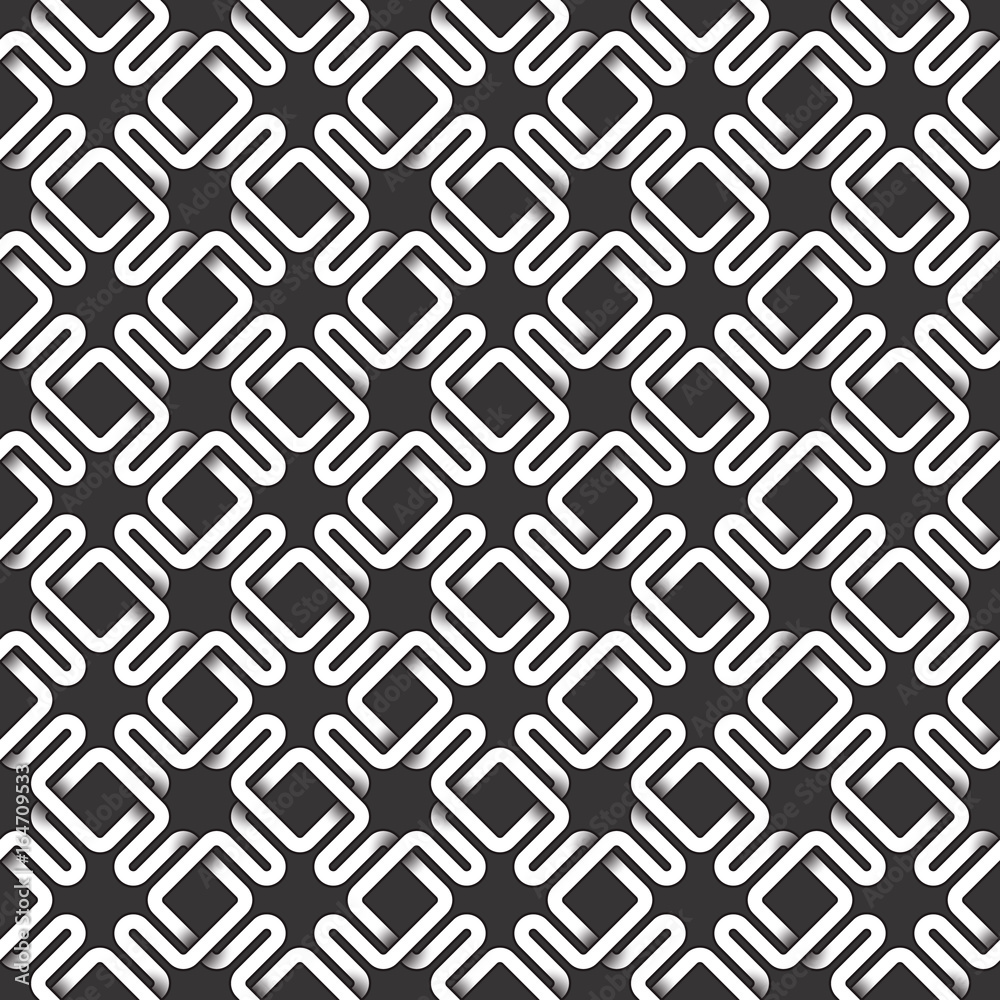Monochrome seamless pattern of intertwined stripes. Abstract repeatable background.