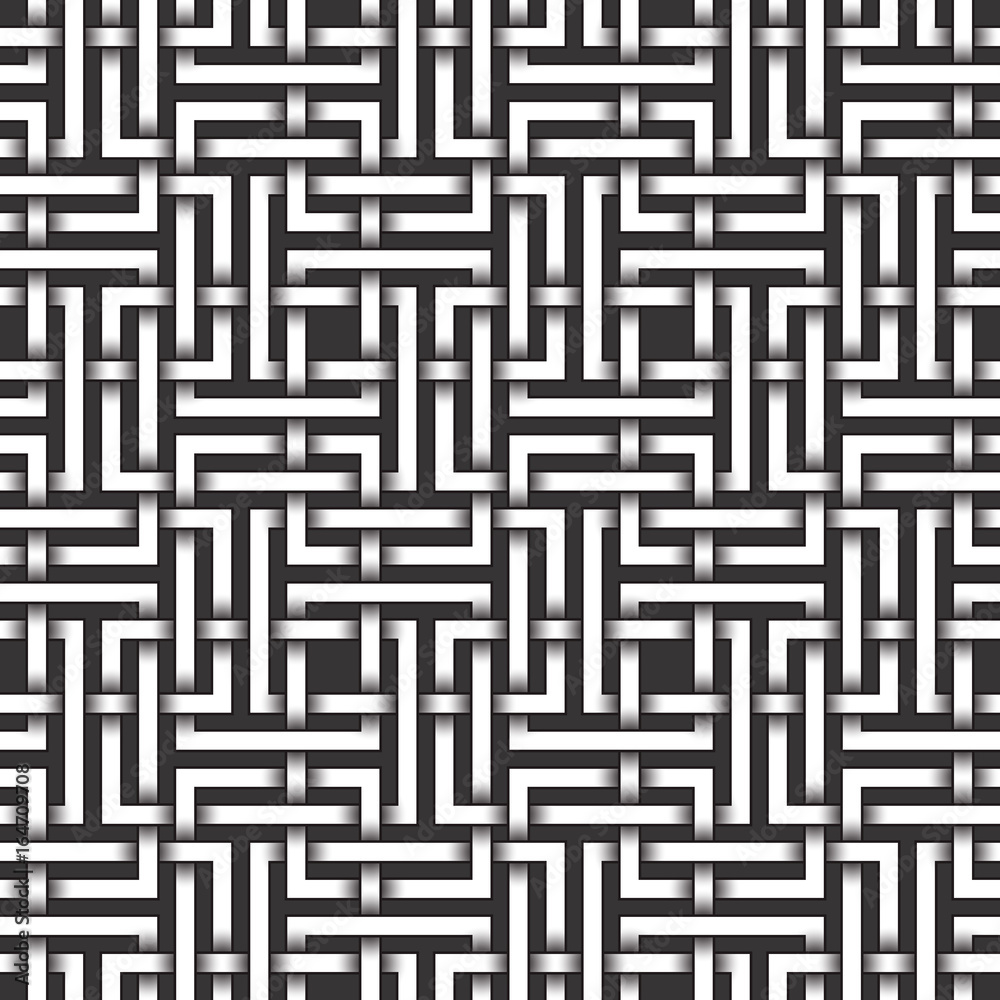 Monochrome seamless pattern of rectangles shaped twisted bands. Abstract repeatable background.