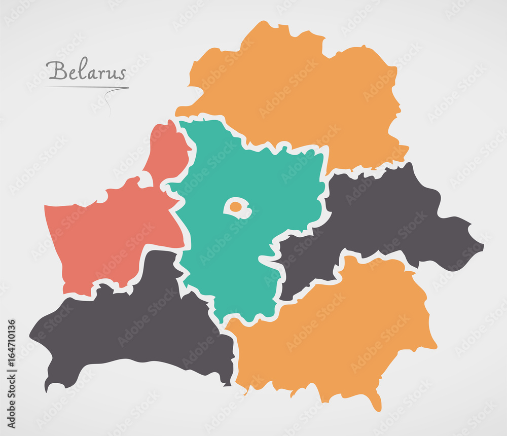 Belarus Map with states and modern round shapes