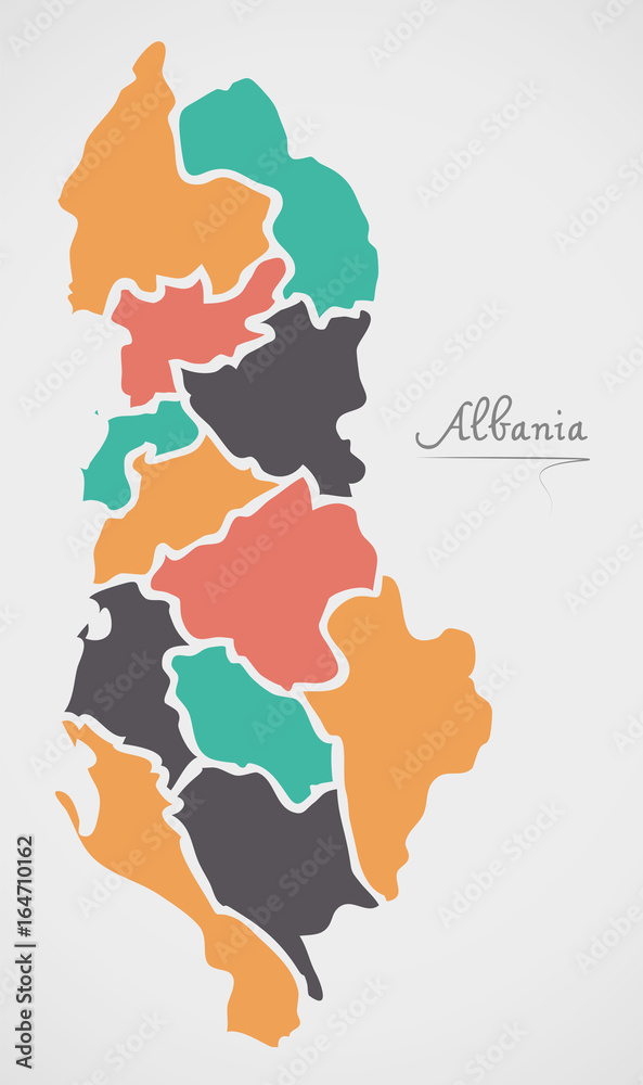 Albania Map with states and modern round shapes