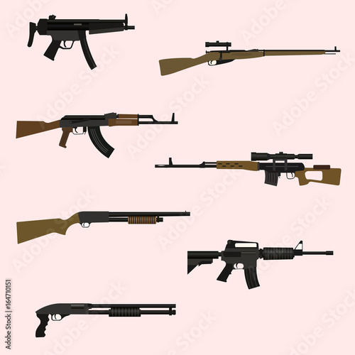 Firearm set. Automatic rifle, machine gun.