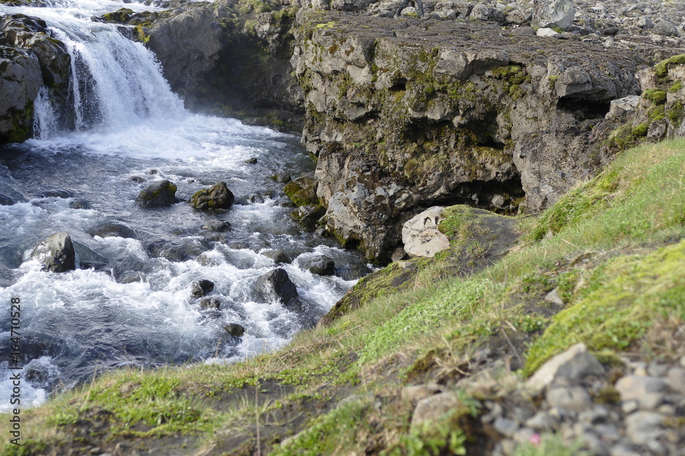 waterfalls cascade at river skoga in Iceland