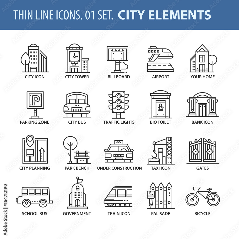 Set of thin line flat icons. Architecture