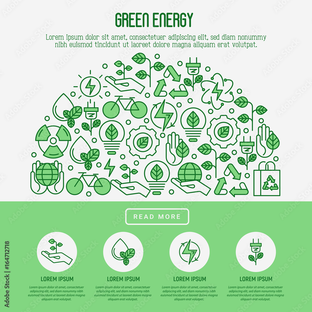 Ecology concept with thin line icons for environmental, recycling, renewable energy, nature. Vector illustration.