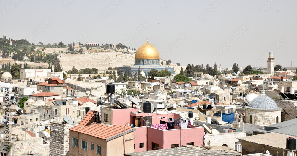 View of the Al Aqsa Mosque from the roof in the Muslim Quarter of the old city of Jerusalem Israel