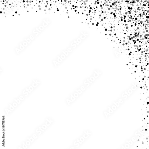 Dense black dots. Abstract right top corner with dense black dots on white background. Vector illustration.
